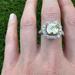 Citrine & Diamond Cushion Cut Cocktail Ring
